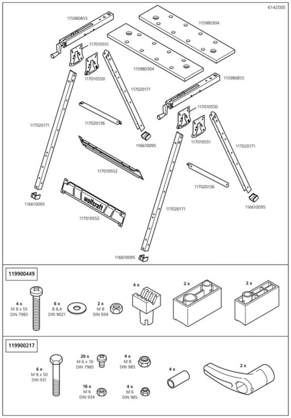 Wolfcraft Náhradný diel Balení 6142 pro 1 Workbench 150 univerzální upínací stul