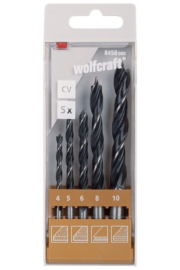 Wolfcraft Wolfcraft Sada 5ks špirálový vrtáky do dreva CV ø4-10mm 8458000